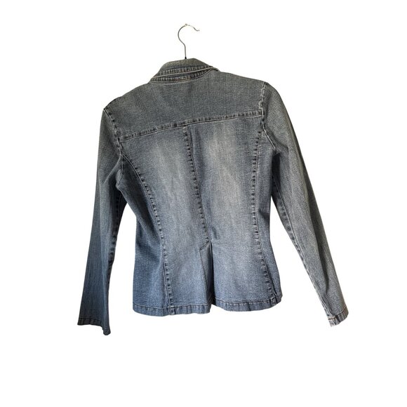 Denim Blazer Jacket For Women Small Size By Monteau Long Sleeve Button-Up Casual - Picture 2 of 5